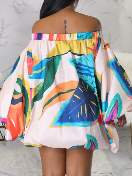 Off-Shoulder Tropical Print Batwing Dress