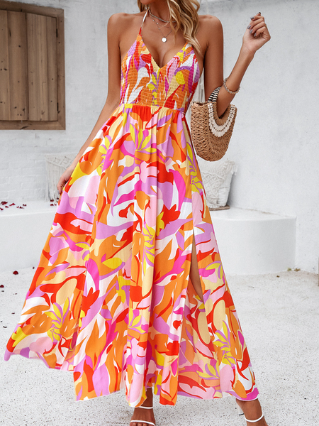 Women's Floral Print Cami Backless Long Dress