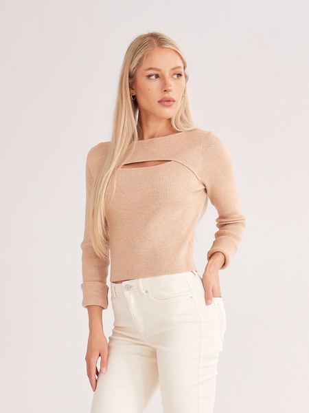 Cut Out Long-sleeved Knitted Top T-shirt