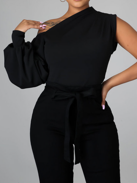 Elegant One Shoulder Puff Sleeve Top