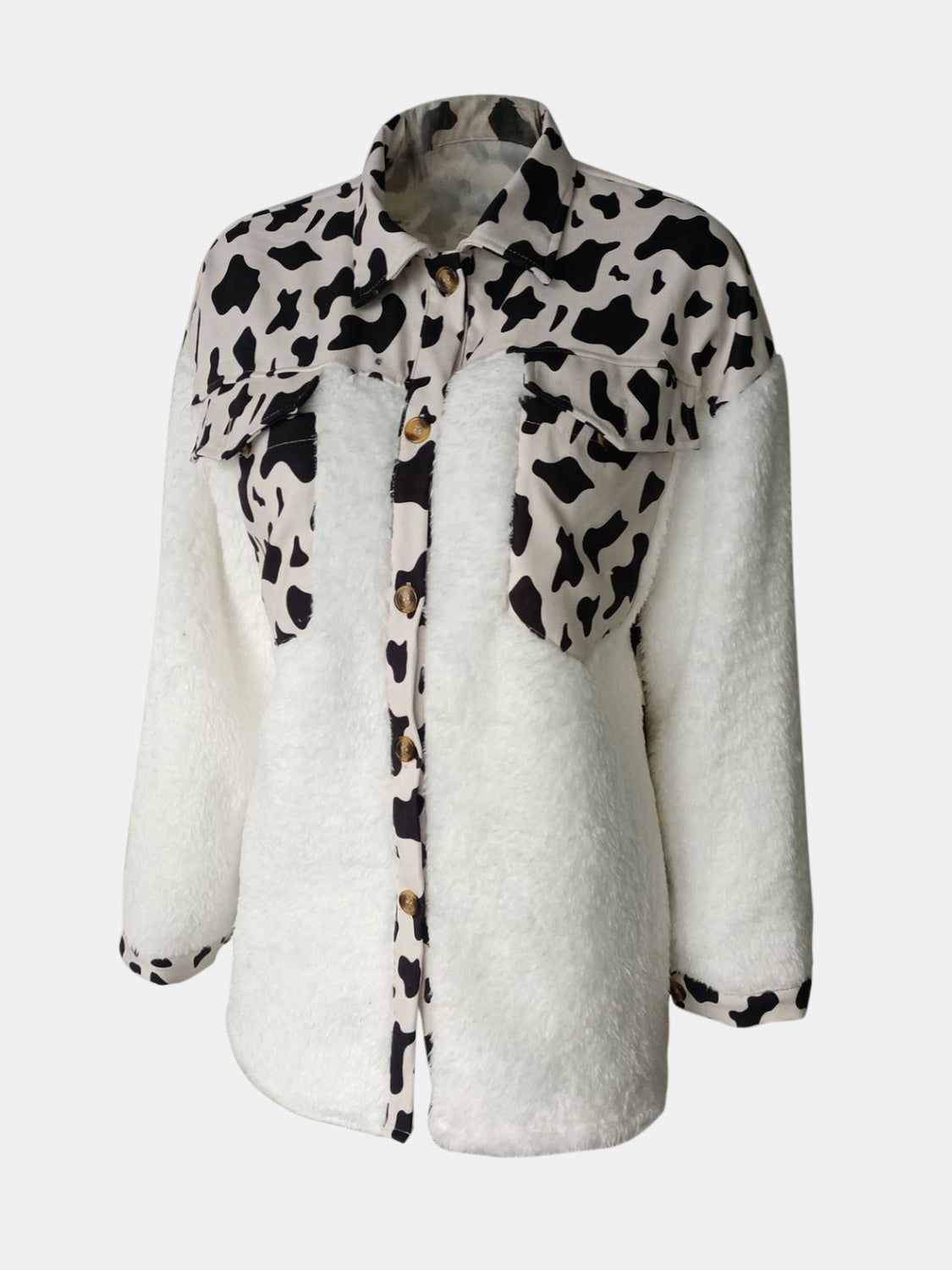 Fuzzy Button Up Long Sleeve Jacket