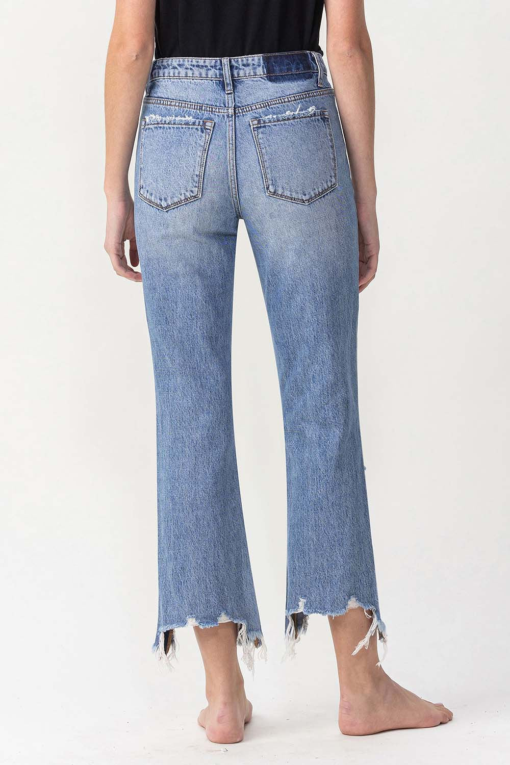 High Rise Distressed Straight Jeans