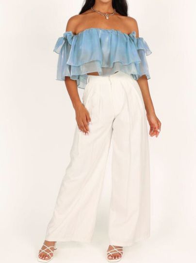 Shiny Design Niche One Shoulder Double Layer Ruffle Top