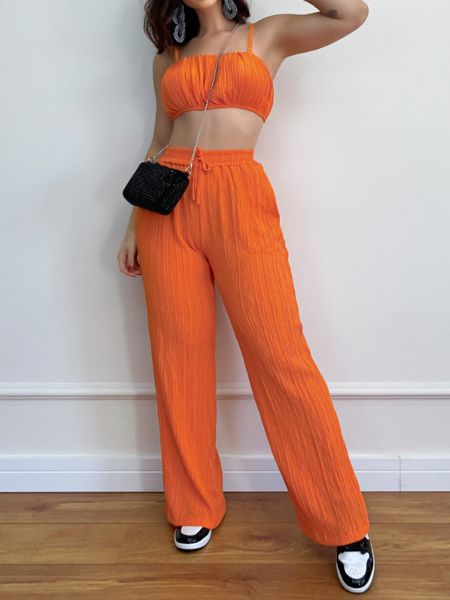 Sexy Suspender Pleated Fabric Pants Two-Piece Set