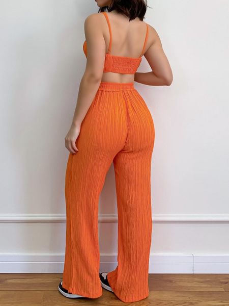 Sexy Suspender Pleated Fabric Pants Two-Piece Set