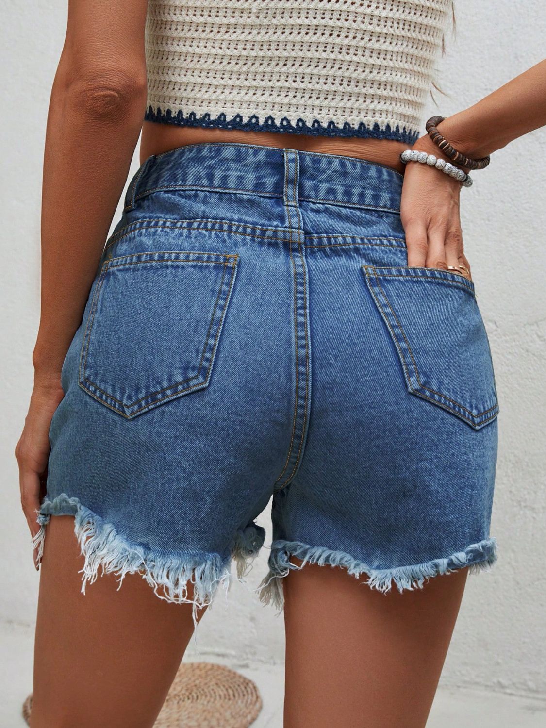 Distressed Raw Hem Denim Shorts