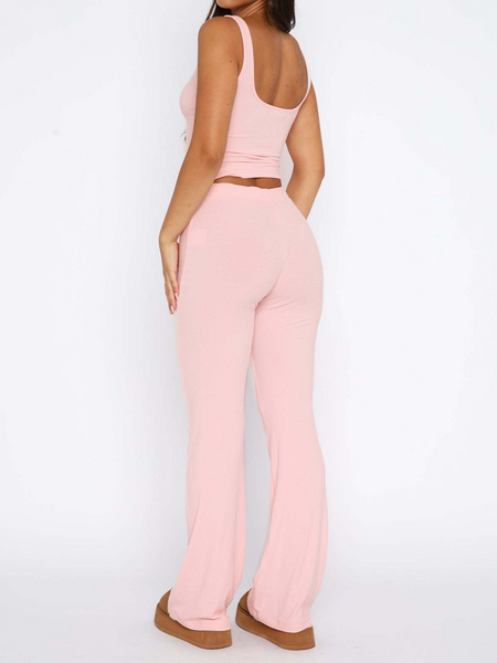 Sleeveless Button Up Tight Top And Pants Two-piece Set