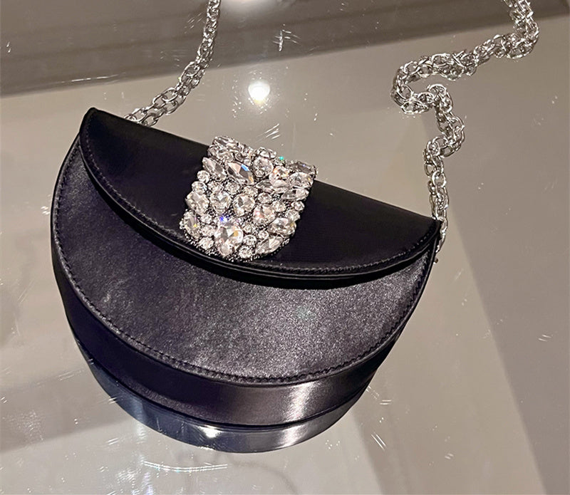 Chic Diamond Silk Crescent Handbag