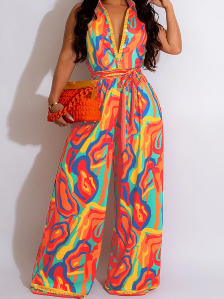 Women's clothing printed sleeveless jumpsuit