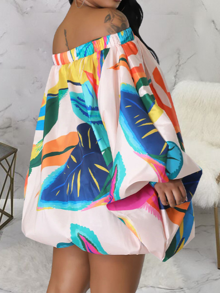 Off-Shoulder Tropical Print Batwing Dress