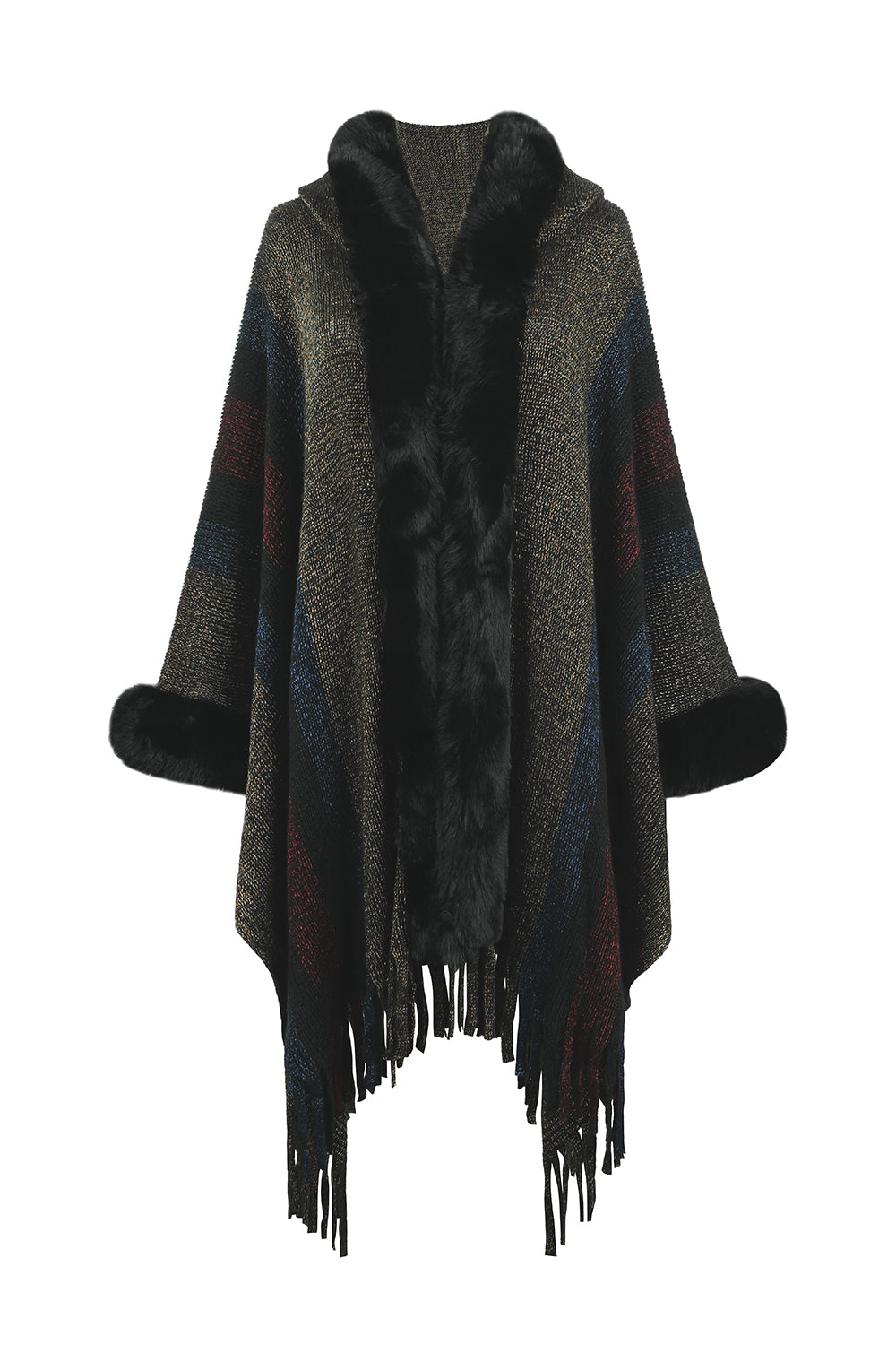 Luxurious Woven Fur Lined Poncho