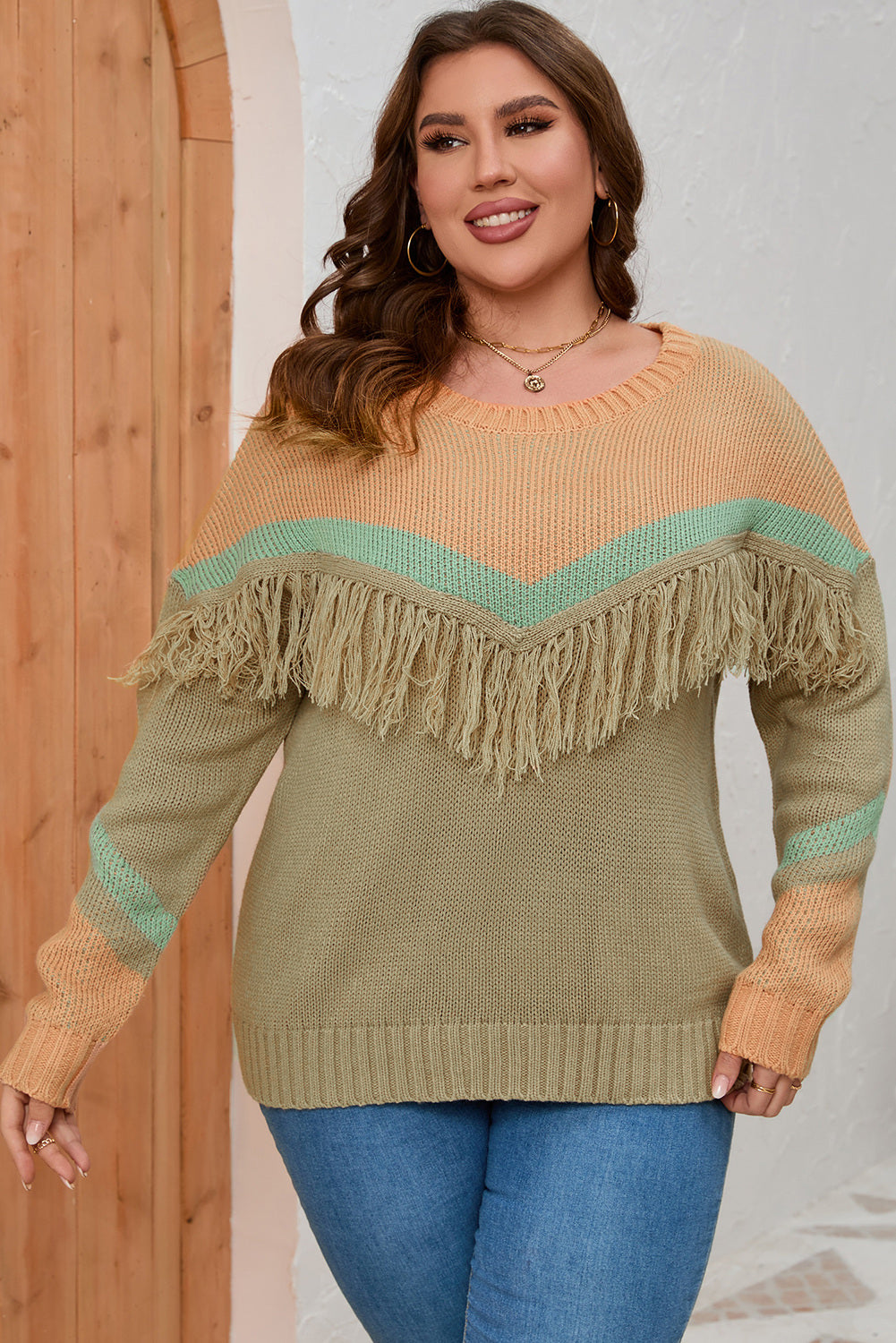 Plus Size Fringed Sweater