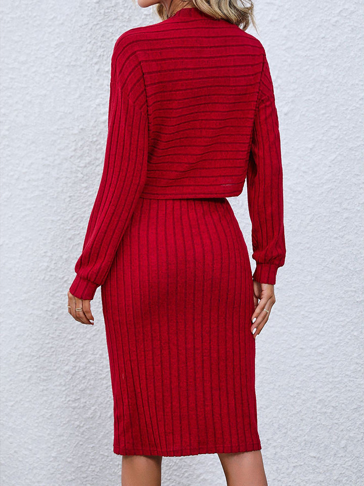 Cute Ribbed Knit Top and Skirt Set
