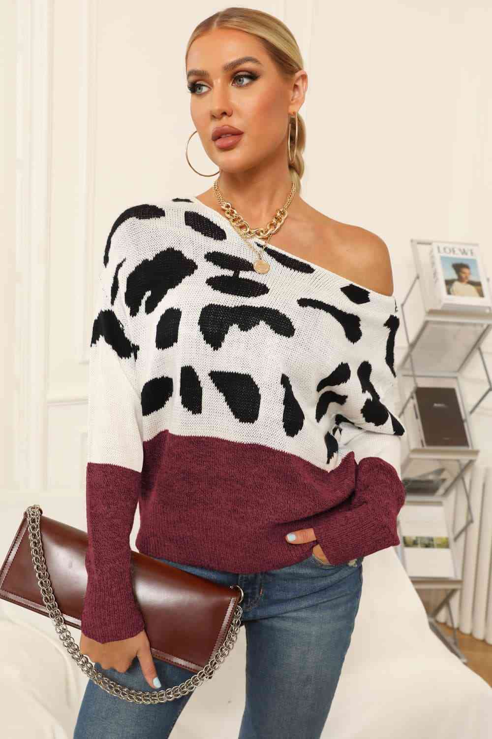 Two-Tone Leopard Print Sweater