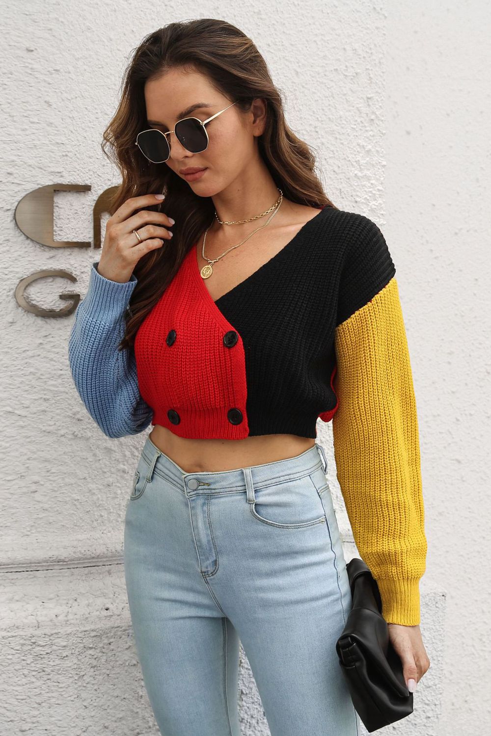 Cropped Multi-Colored Knitted Sweater