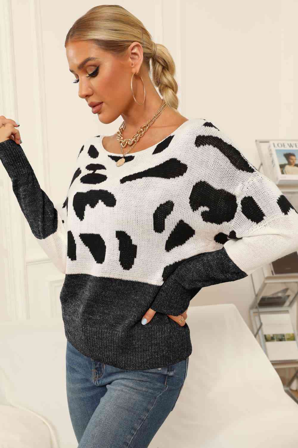 Two-Tone Leopard Print Sweater