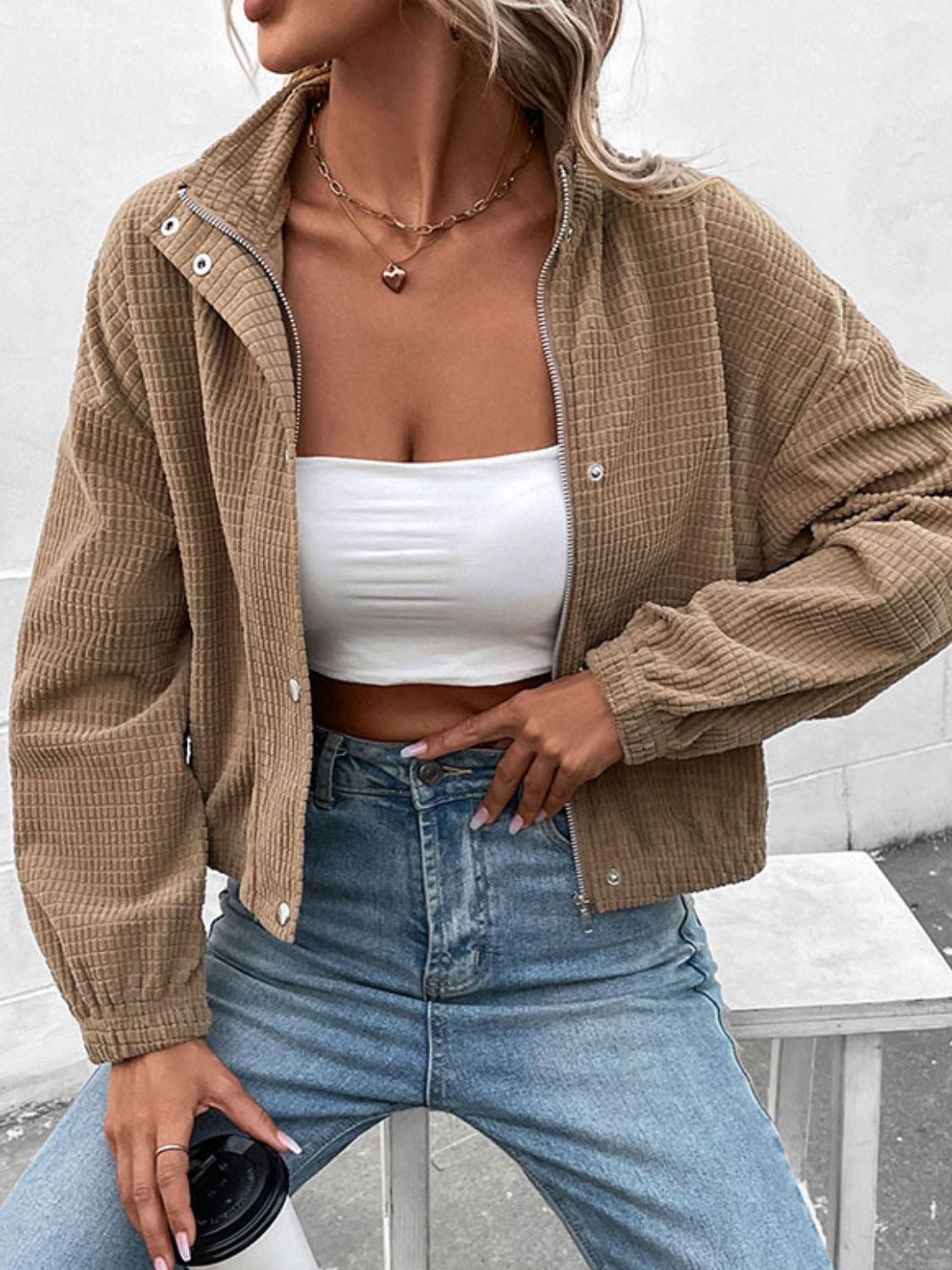 Tan Square Textured Jacket