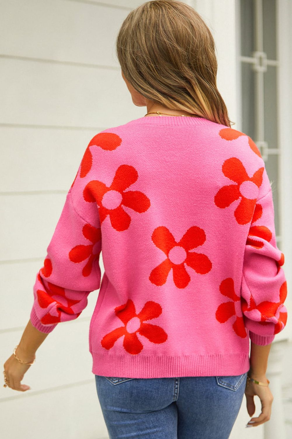Vibrant Floral Print Pullover Sweater