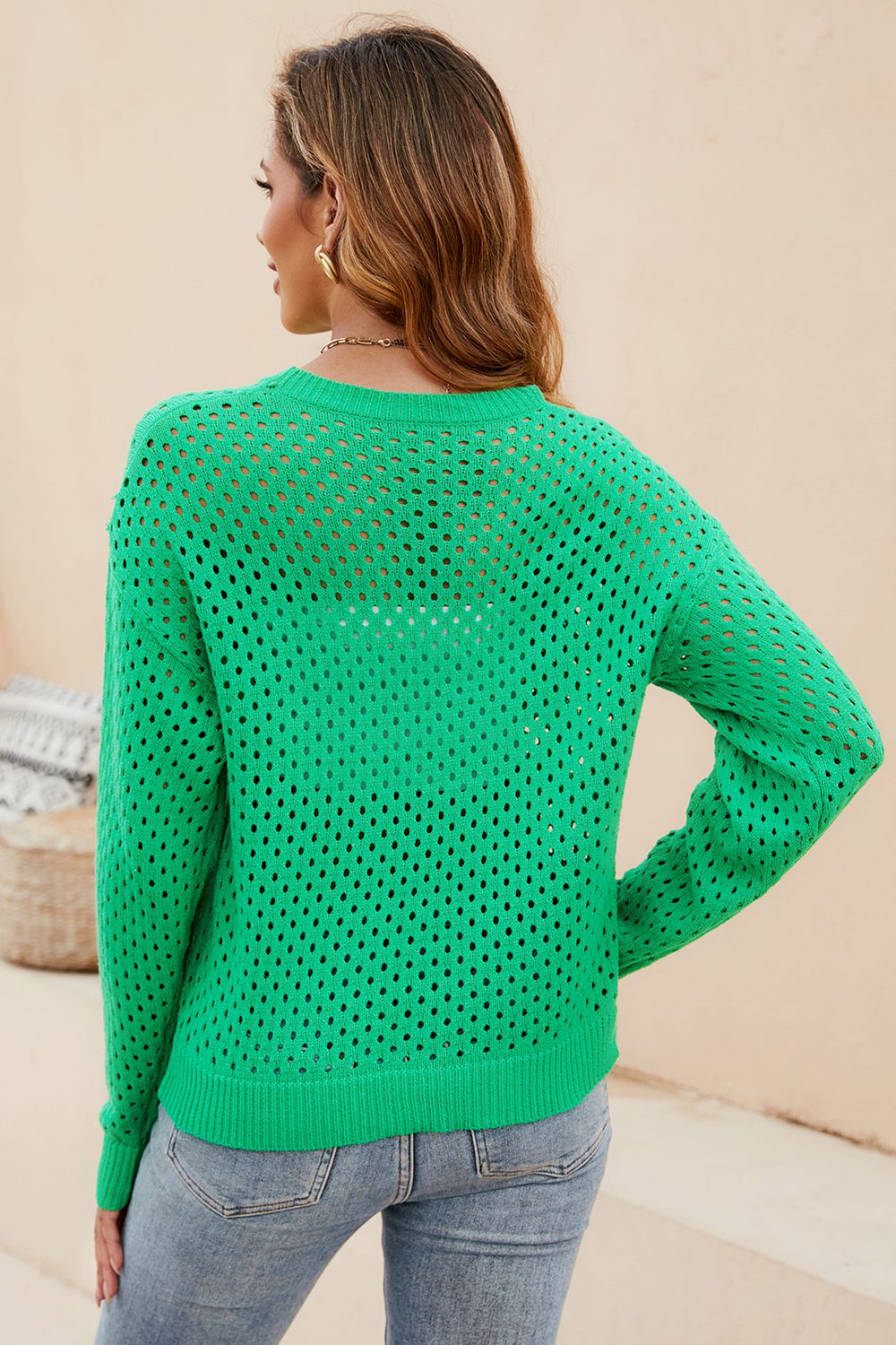 Colored Openwork Knit Top