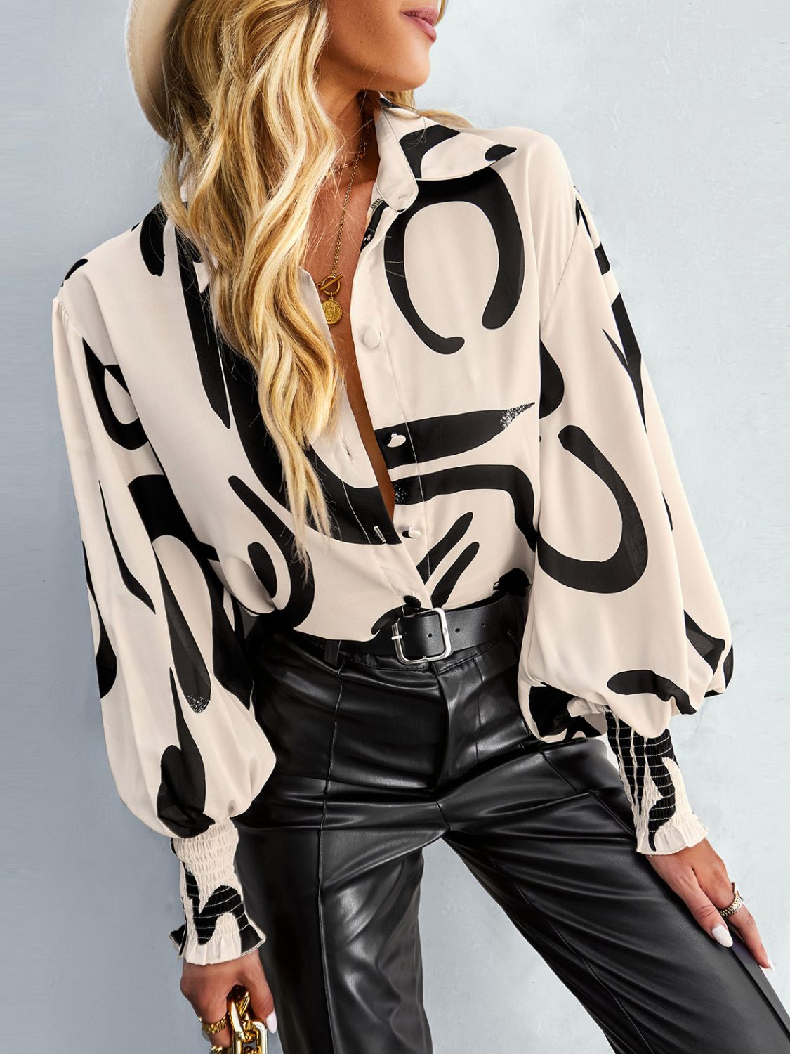 Abstract Chic Button-Up Shirt