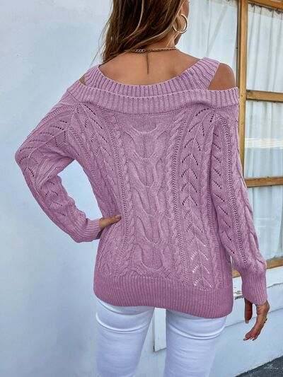 Cable-Knit Openwork Sweetheart Neck Sweater