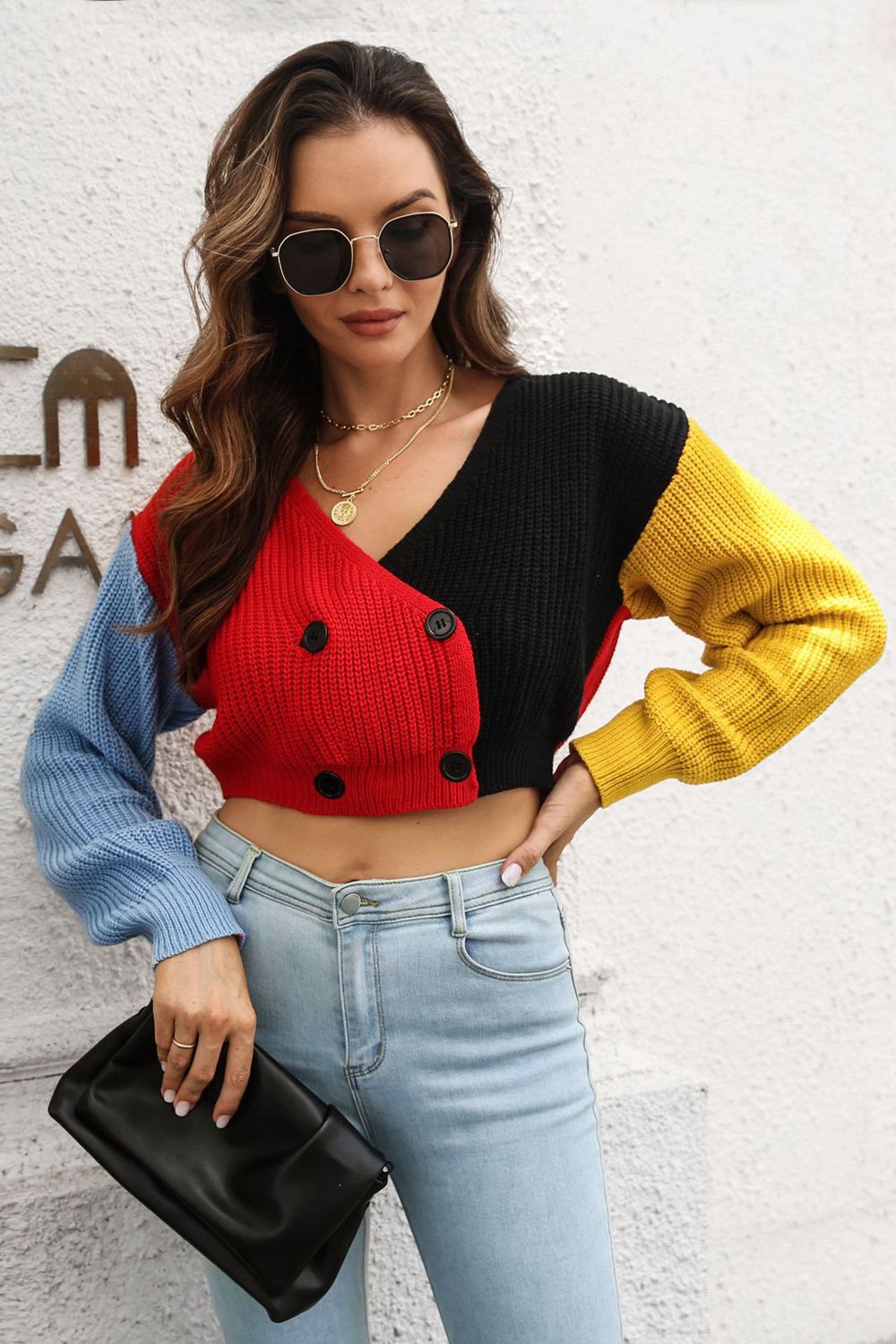 Cropped Multi-Colored Knitted Sweater