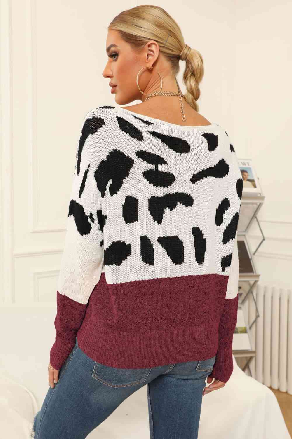 Two-Tone Leopard Print Sweater