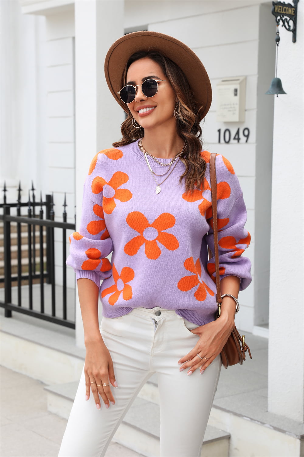 Vibrant Floral Print Pullover Sweater