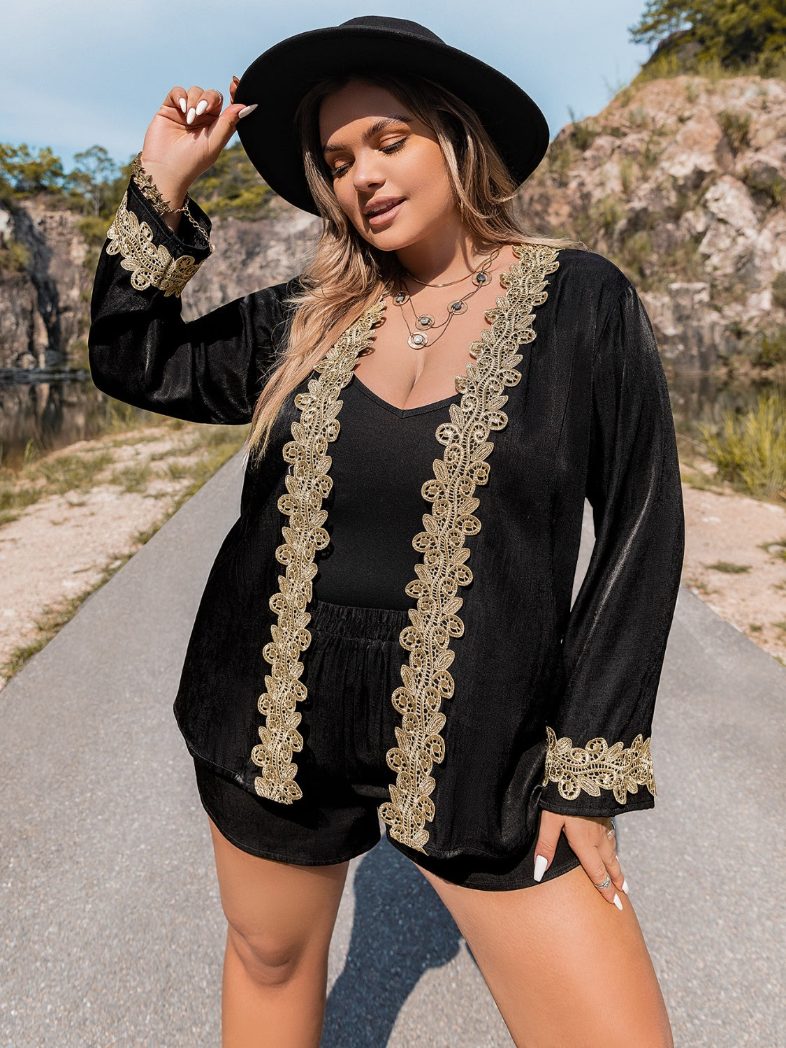 Plus Size Gold Trimmed Cardigan