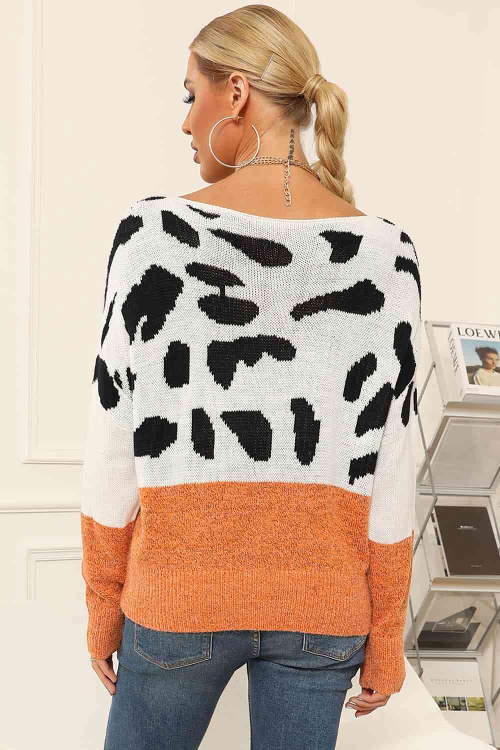 Two-Tone Leopard Print Sweater