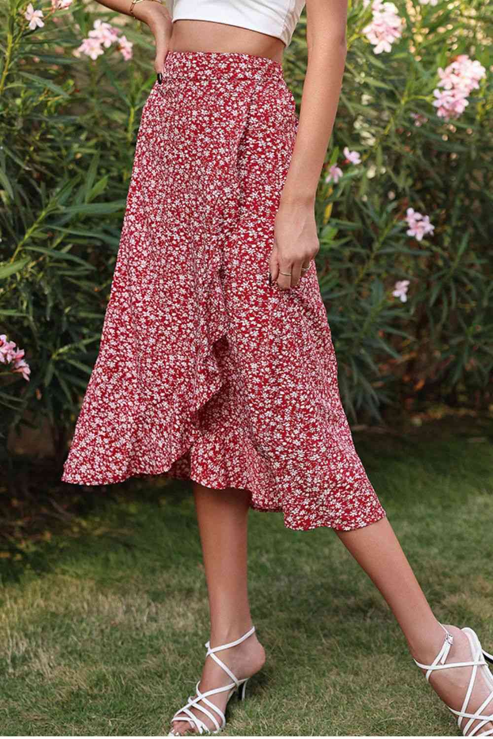 Ditsy Floral Asymmetrical Ruffled Skirt