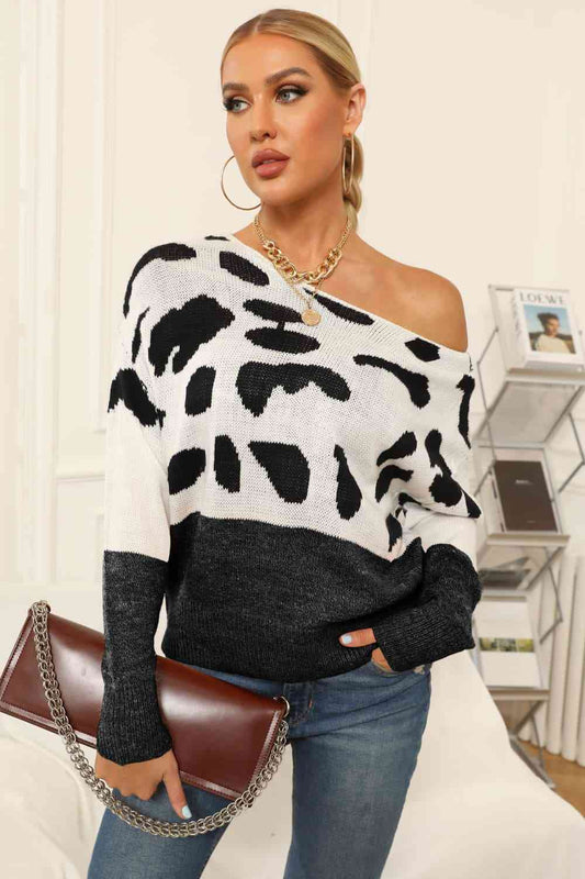 Two-Tone Leopard Print Sweater