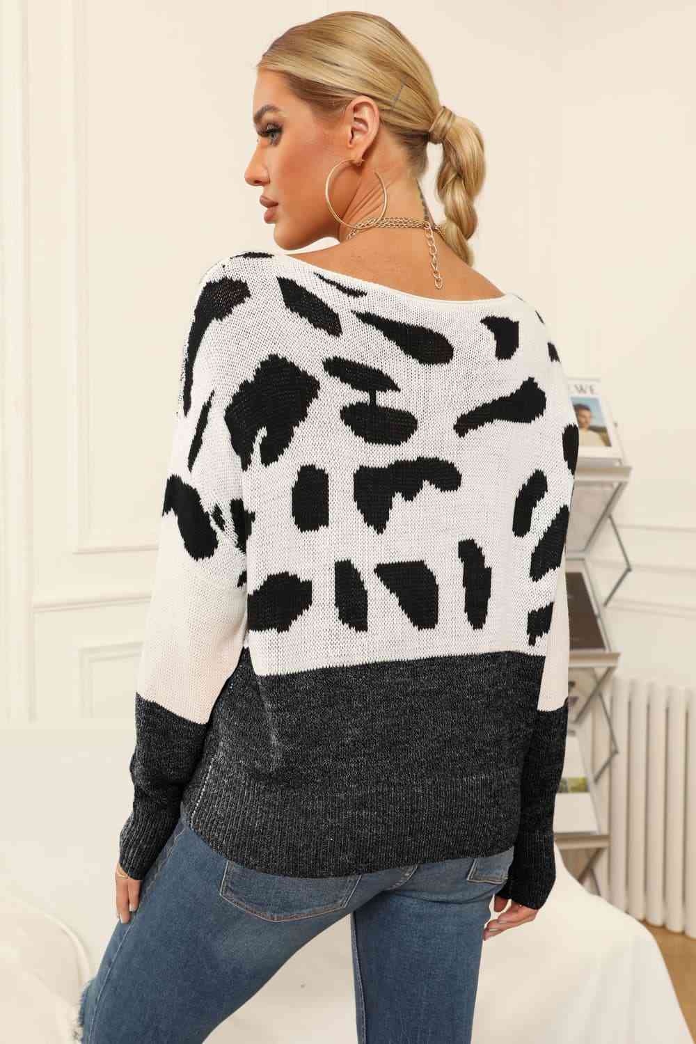 Two-Tone Leopard Print Sweater