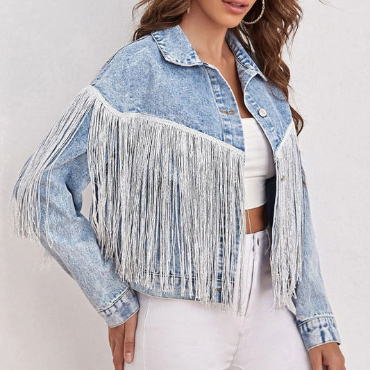 Urban Denim White Fringe Jacket