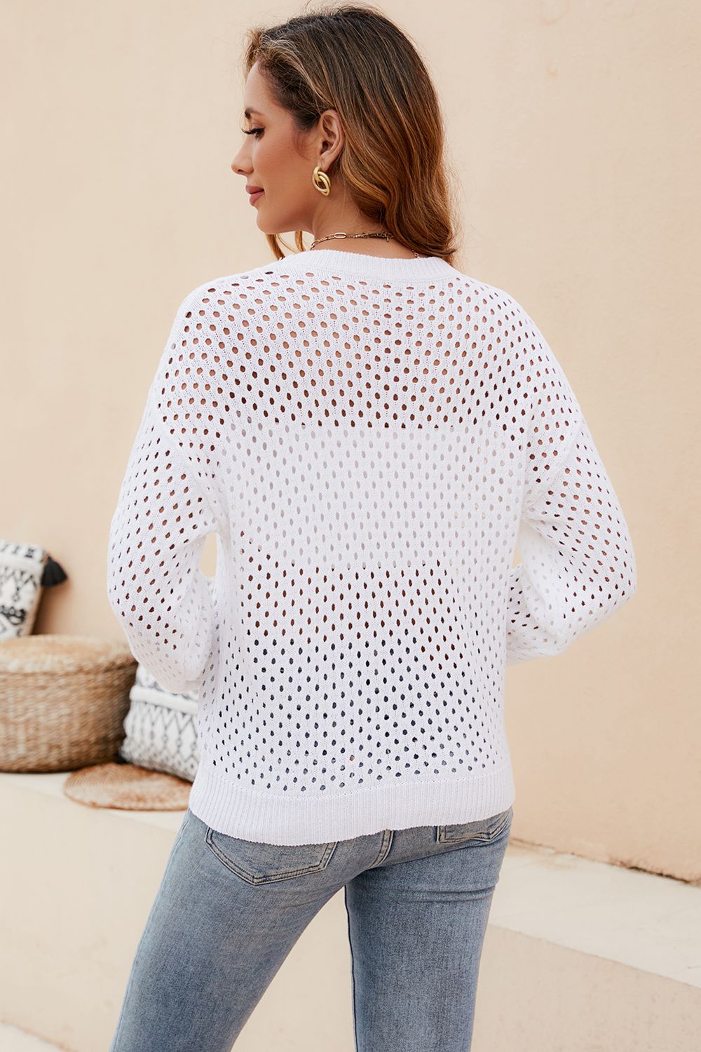 Colored Openwork Knit Top