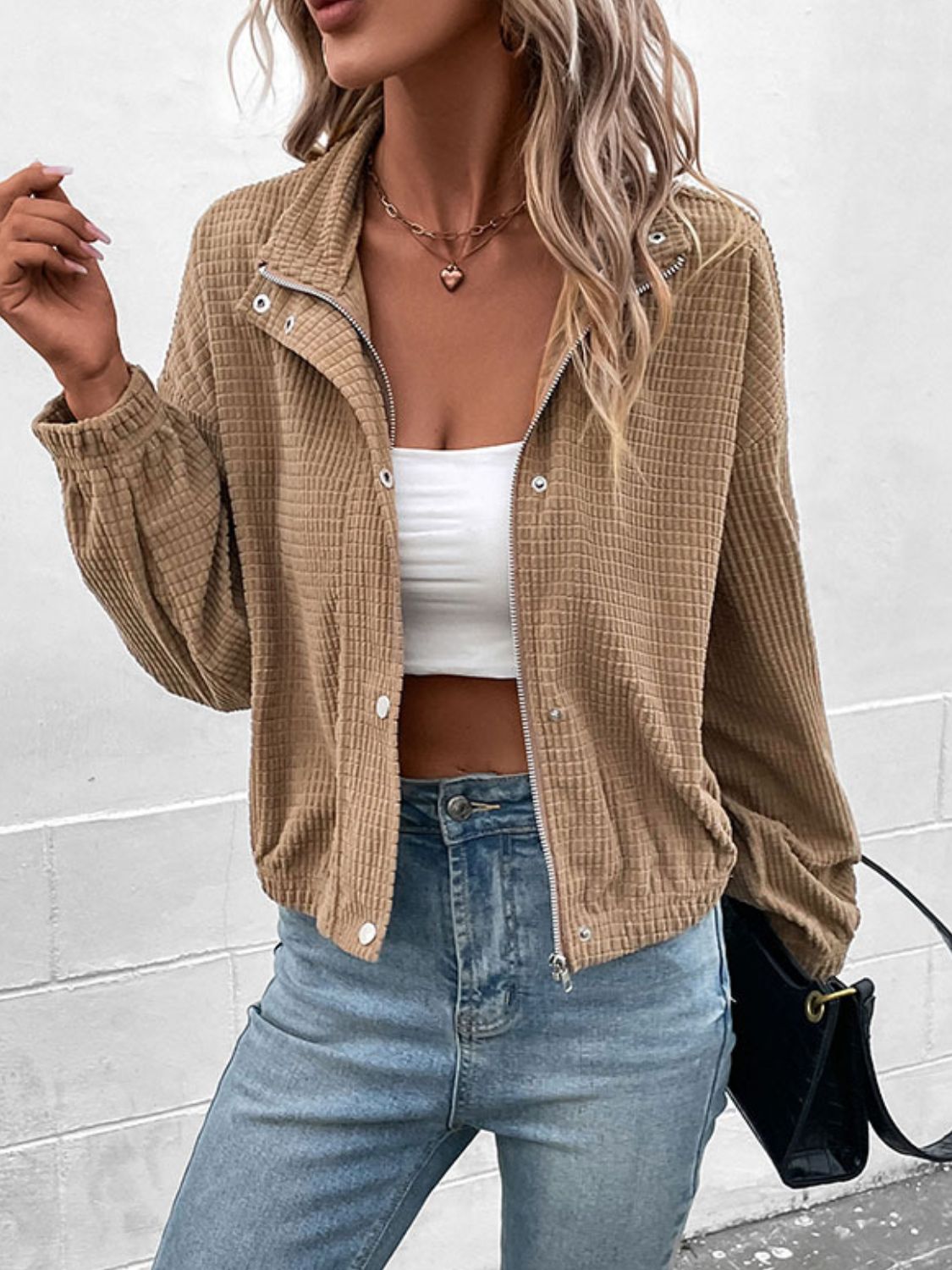 Tan Square Textured Jacket